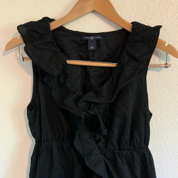 100% COTTON Gap Ruffled Dress Black Sz 8 | midi | feminine | little black dress - Picture 4 of 8